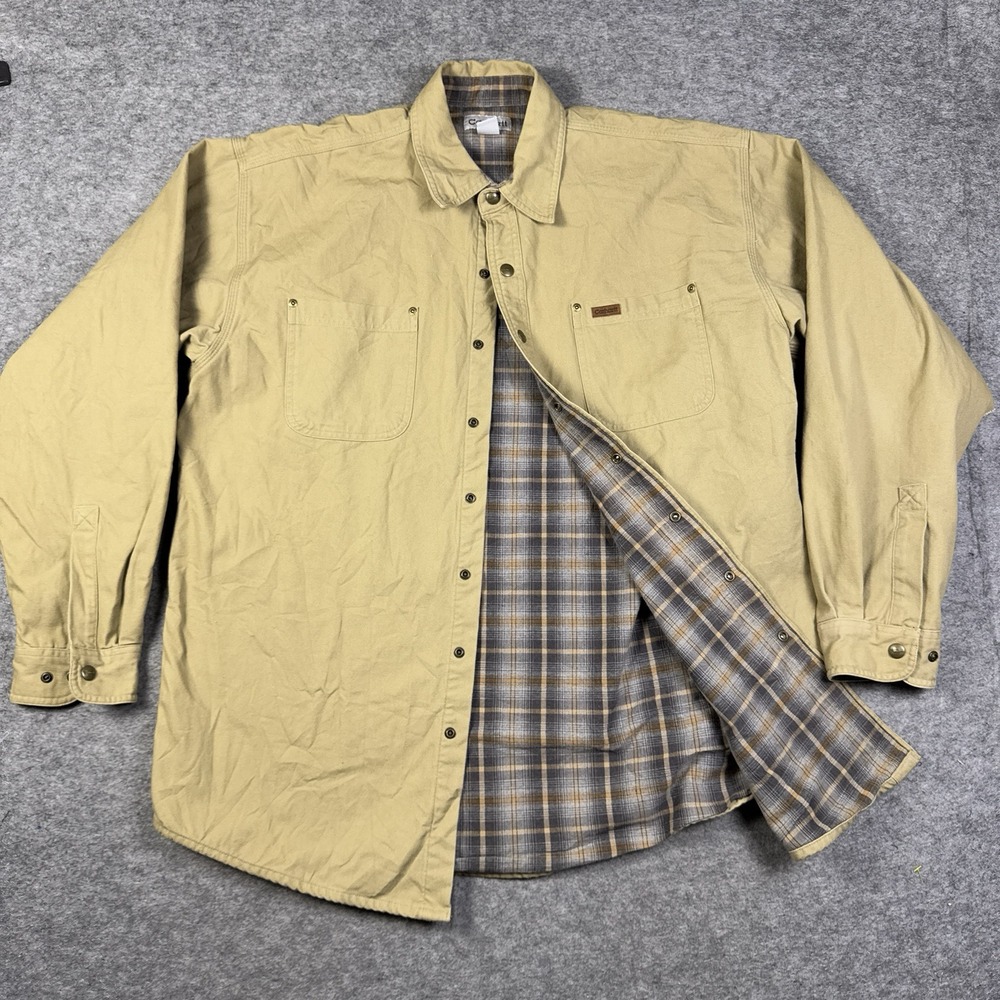 Carhartt Shirt Jacket Mens XL Brown Duck Canvas Flannel Lined Snap Shacket S96